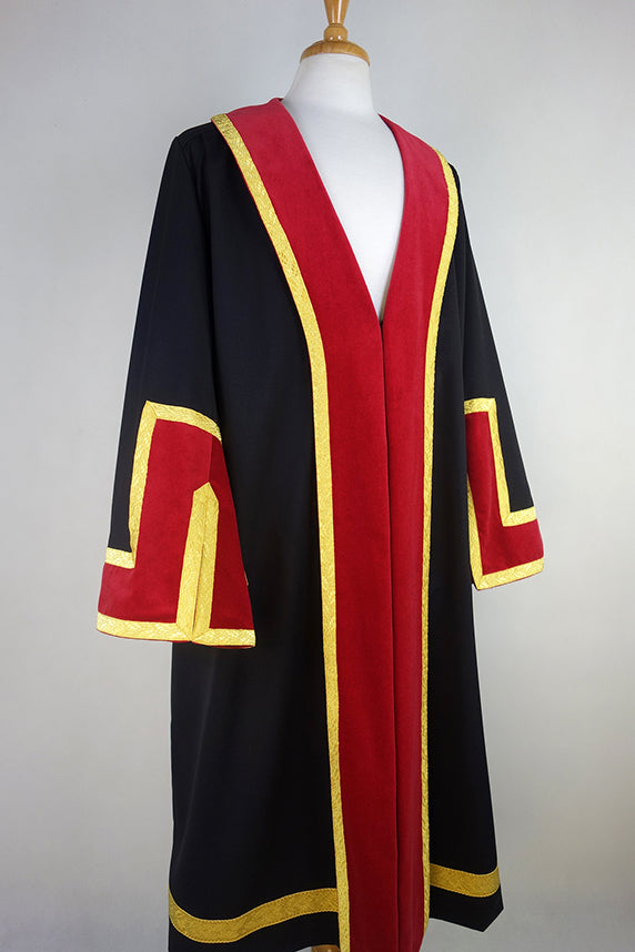 Traditional Style Mayoral Robe, Black Base, Red Velvet & Gold Edging